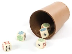 Bussolotto Lanciadadi - Cuoio + Dadi Poker