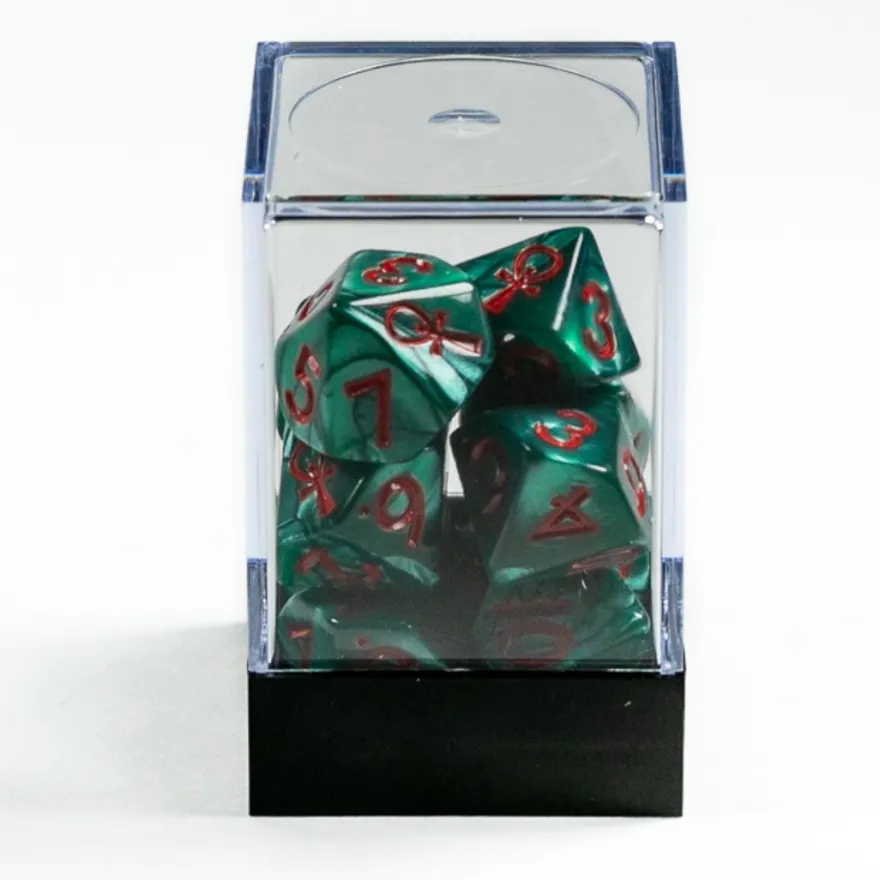 Raven Queen Dice Set - Dadi Vampiri con Ankh Verde Smeraldo/Rosso (10)