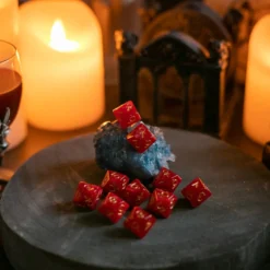 Raven Queen Dice Set - Dadi Vampiri con Ankh Rosso Rubino/Oro (10)