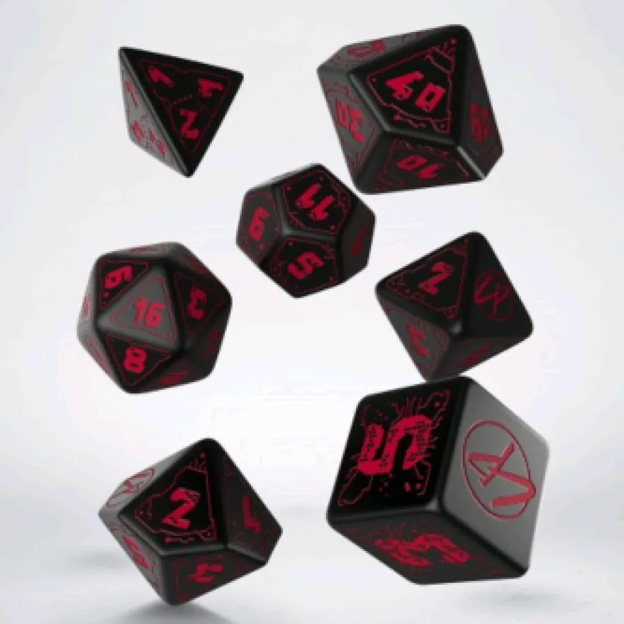 Set Dadi Cyberpunk Red RPG - Blood Over Chrome: Nero, Rosso (7 dadi)