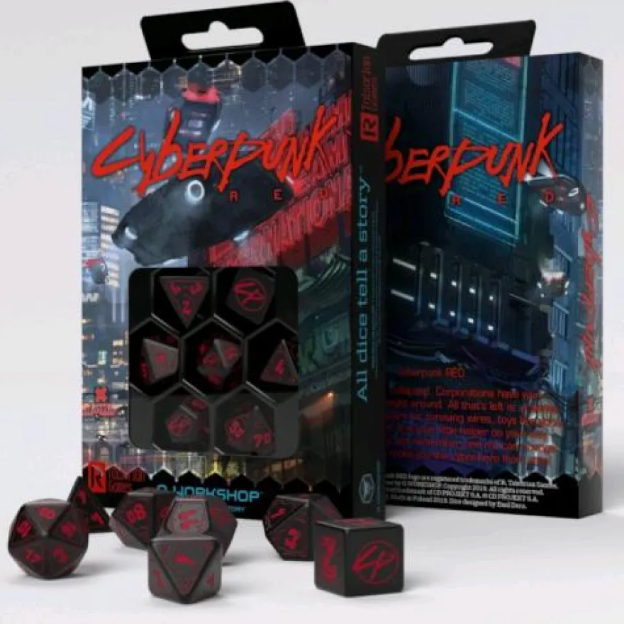 Set Dadi Cyberpunk Red RPG - Blood Over Chrome: Nero, Rosso (7 dadi)