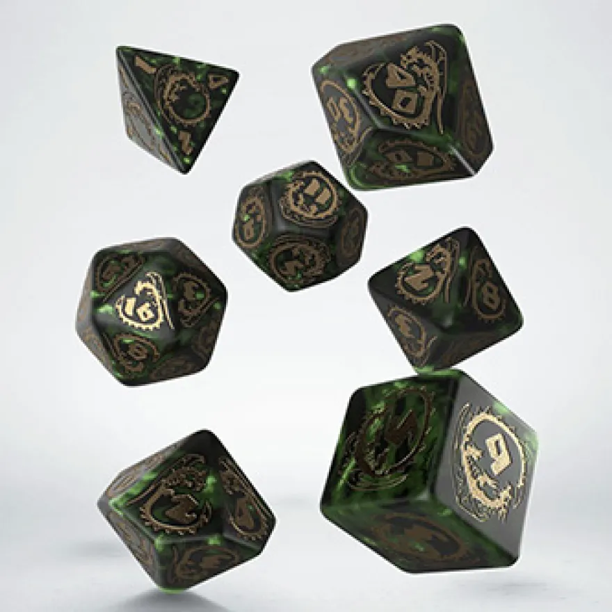 Set Dadi Draconici - Nephrite: Verde Bottiglia, Oro