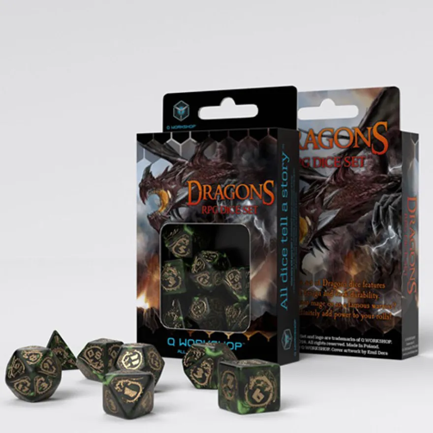 Set Dadi Draconici - Nephrite: Verde Bottiglia, Oro