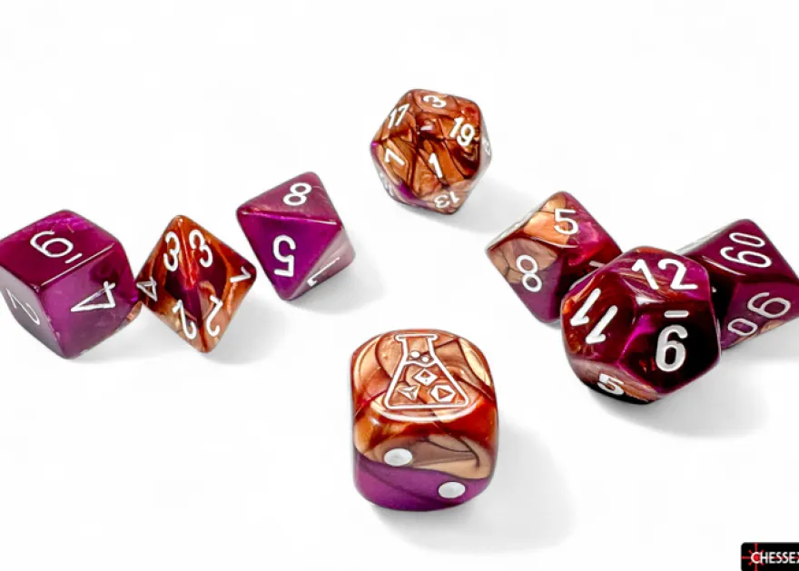 Set 7 Dadi Gemini Poliedrici - Rame-Viola/Bianco