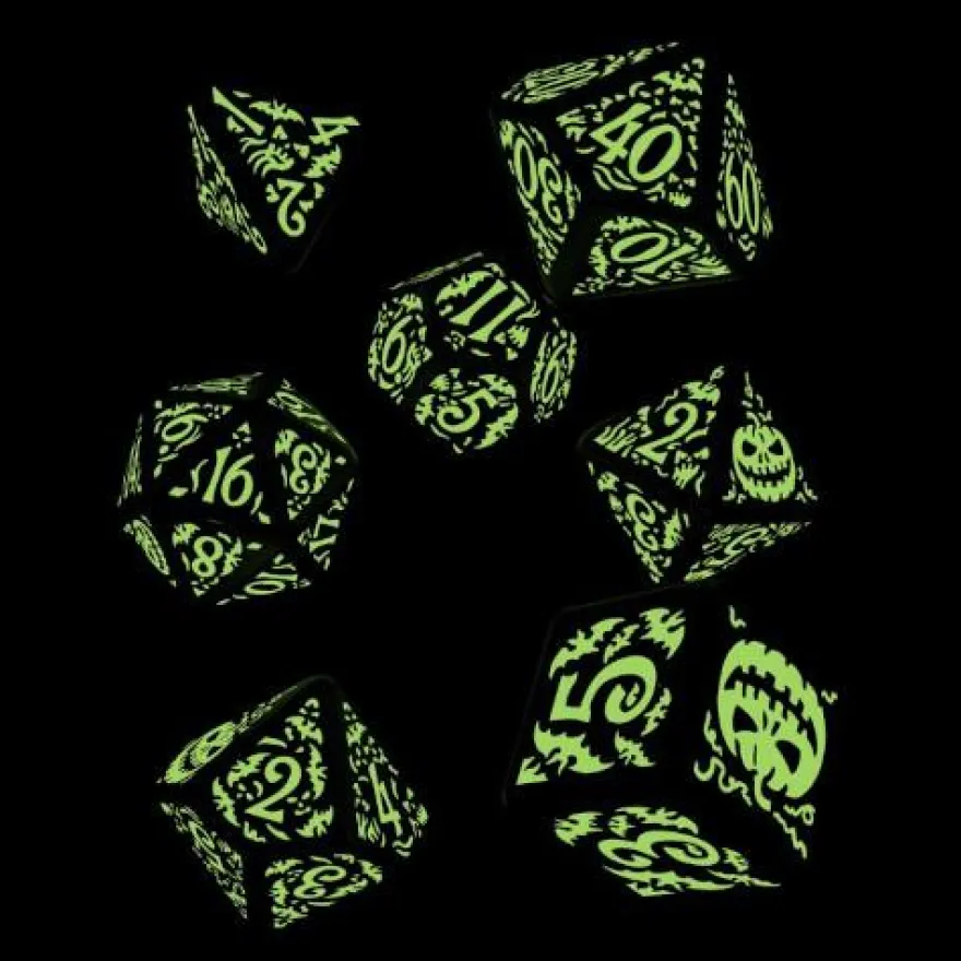 Set Dadi Halloween Pumpkin - Jack O'Lantern: Nero, Fluorescente