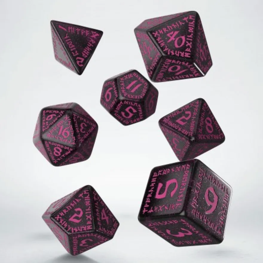 Set Dadi Runici - Nero Brillantinato, Magenta