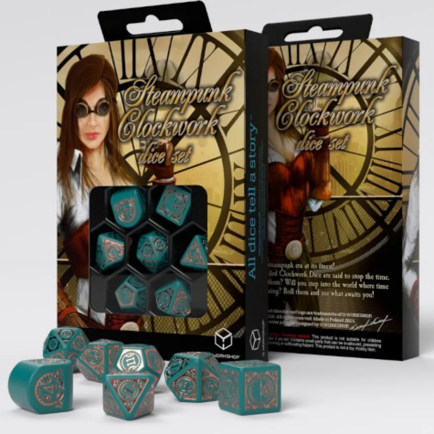 Set Dadi Steampunk Clockwork - Nautico: Turchese, Rame
